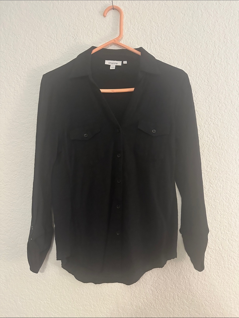 Chico's Black Long-Sleeve Button-Front Shirt